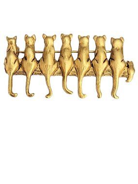 MFA Gold Tone  Cats All In A Row Brooch Pin, Signed